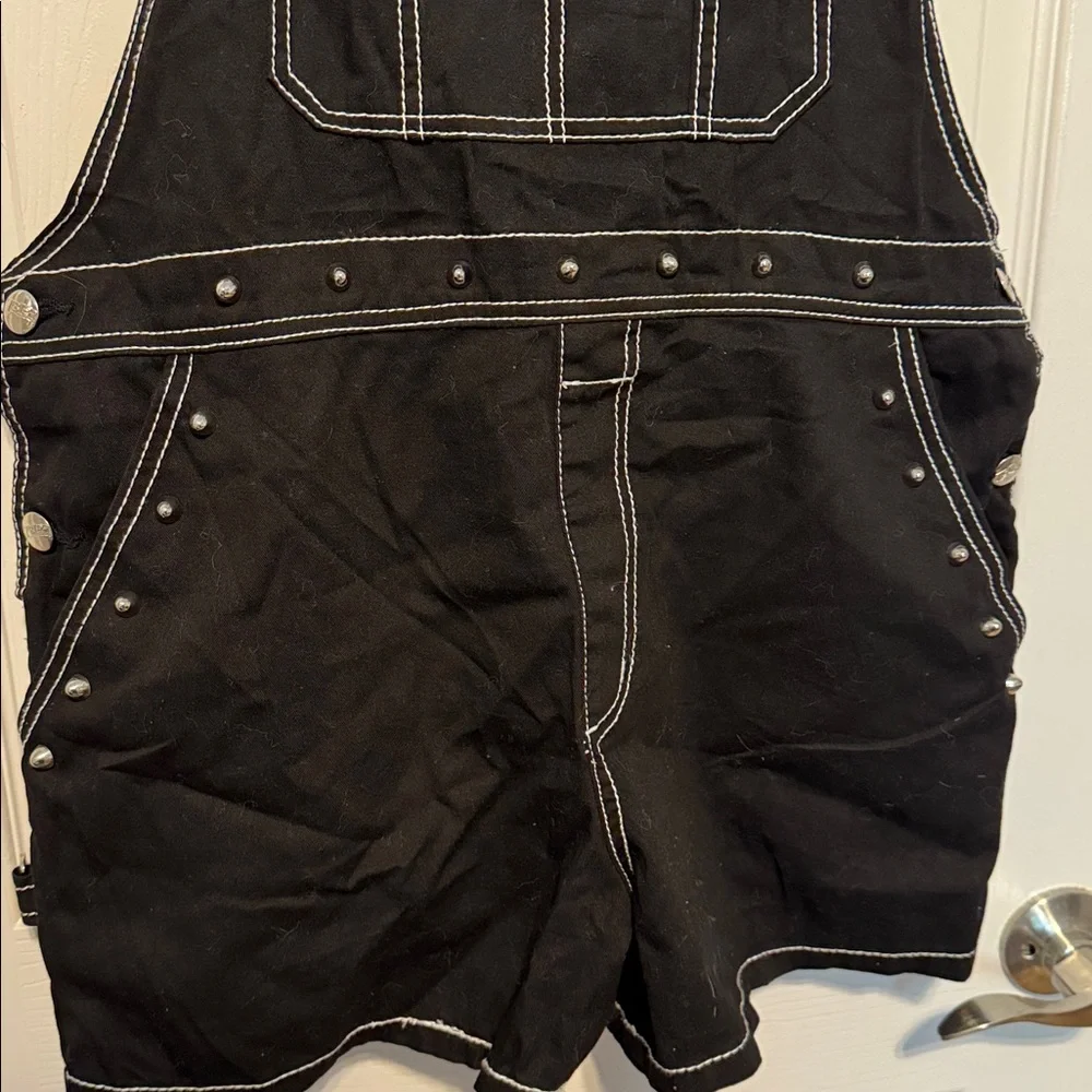 TRIPP NYC Darkstreet Studded Overalls Shorts Black Goth Punk size large - Picture 3 of 7